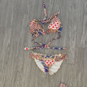 Luli Fama Sailor's Kiss M Bottom D Top Blue Pink Red Bikini Set